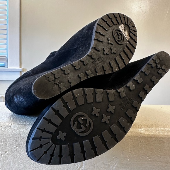 GUCCI Black Suede Courtney Microguccissima Logo Wedge Knee High Boots 37.5 - Picture 7 of 11